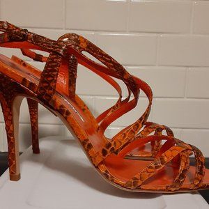 Manolo Blahnik strappy embossed snake skin sandals